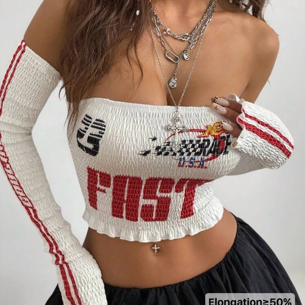 SHEIN White and Red Graphic Crop Top